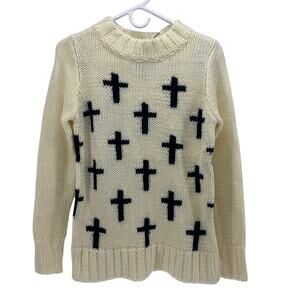 Glamorous cream black cross mock neck wool blend longline sweater fall oversized